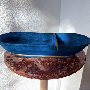 Anthropologie Blue and Gold Decorative Wooden Tray